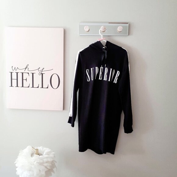 EUC Divided H&M black & white “Superior” cotton blend longline sweatshirt dress - Picture 3 of 9